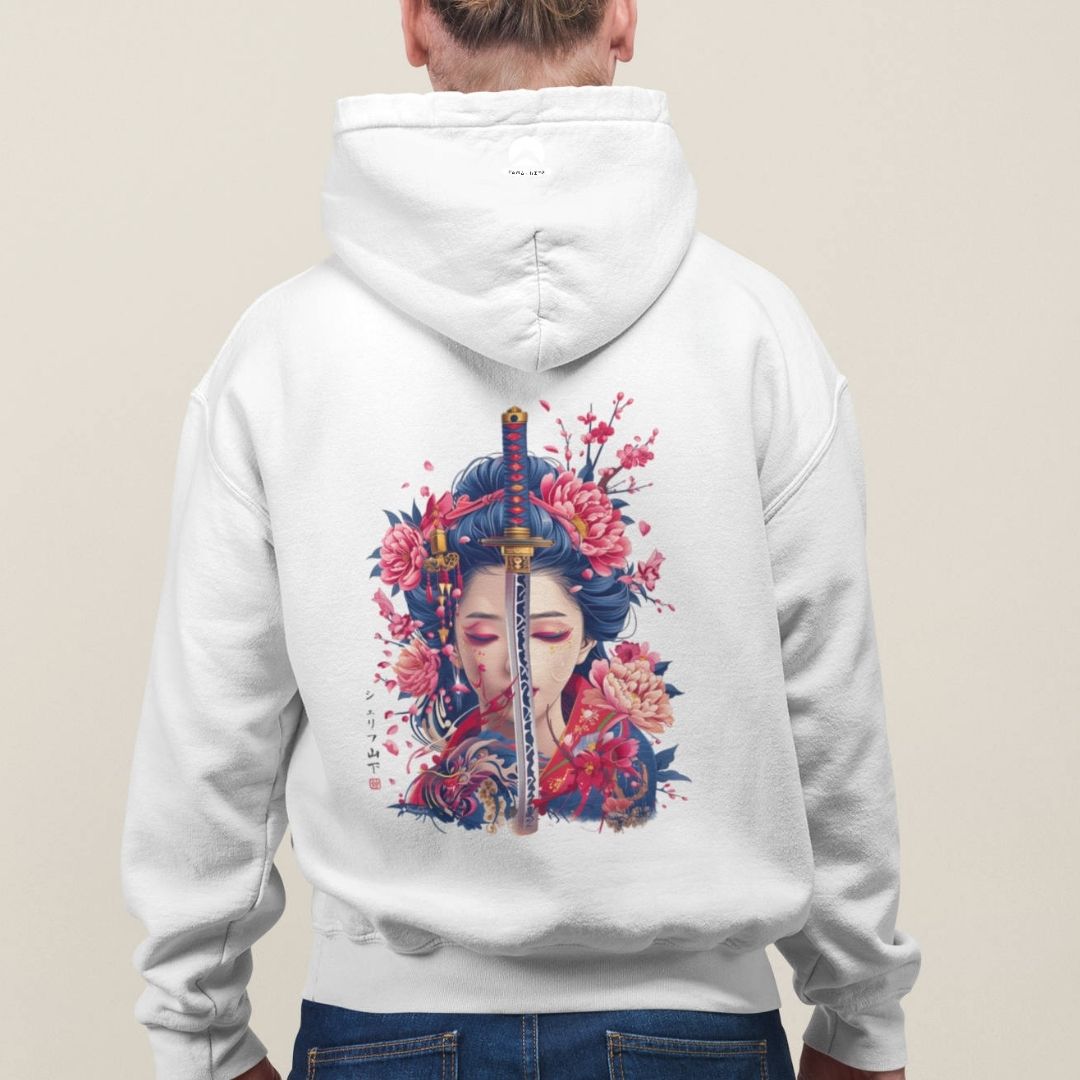 GEISHA & KATANA – Visible Sign Hoodie (Unisex, Off-White, Backprint) | YAMASHITA