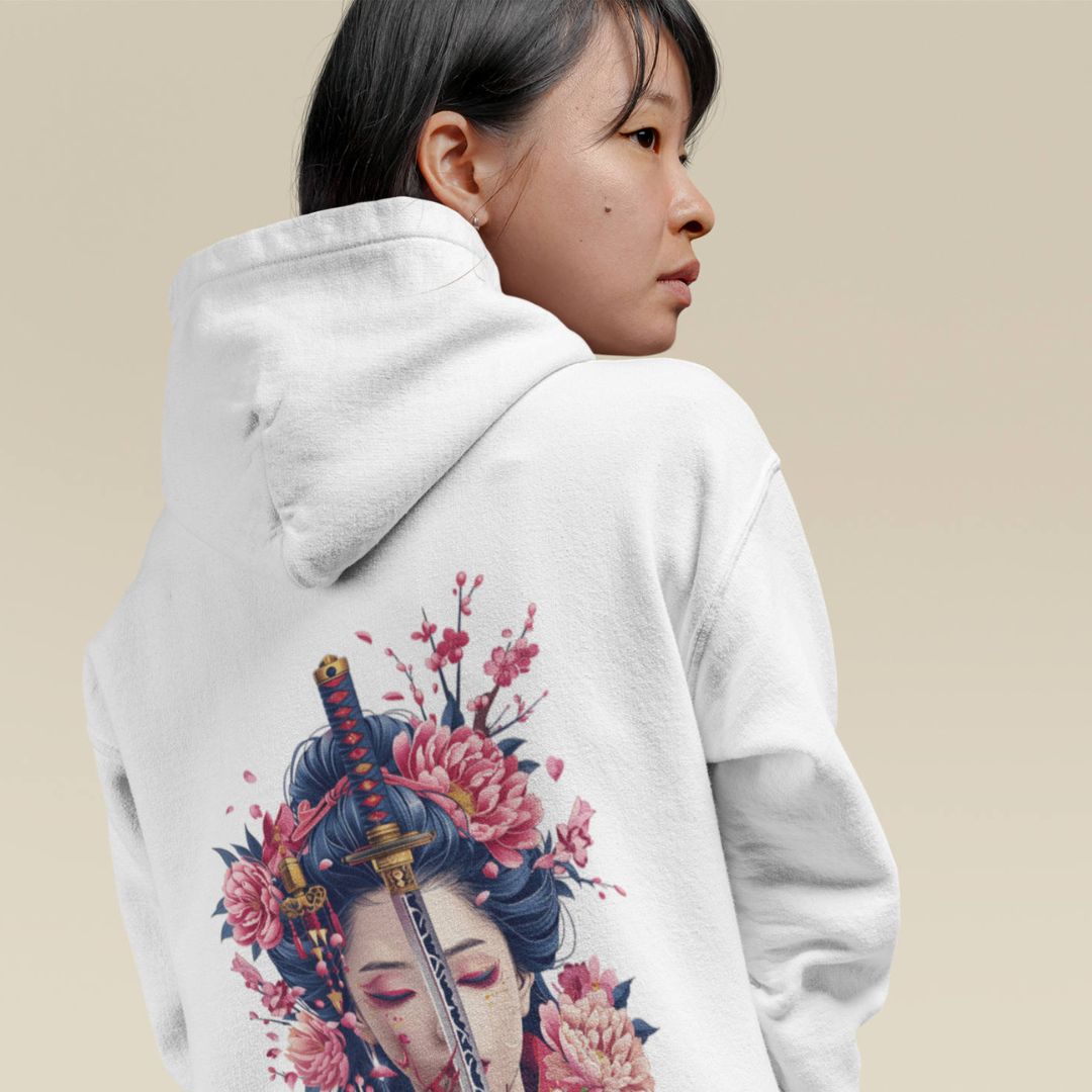 GEISHA & KATANA – Visible Sign Hoodie (Unisex, Off-White, Backprint) | YAMASHITA
