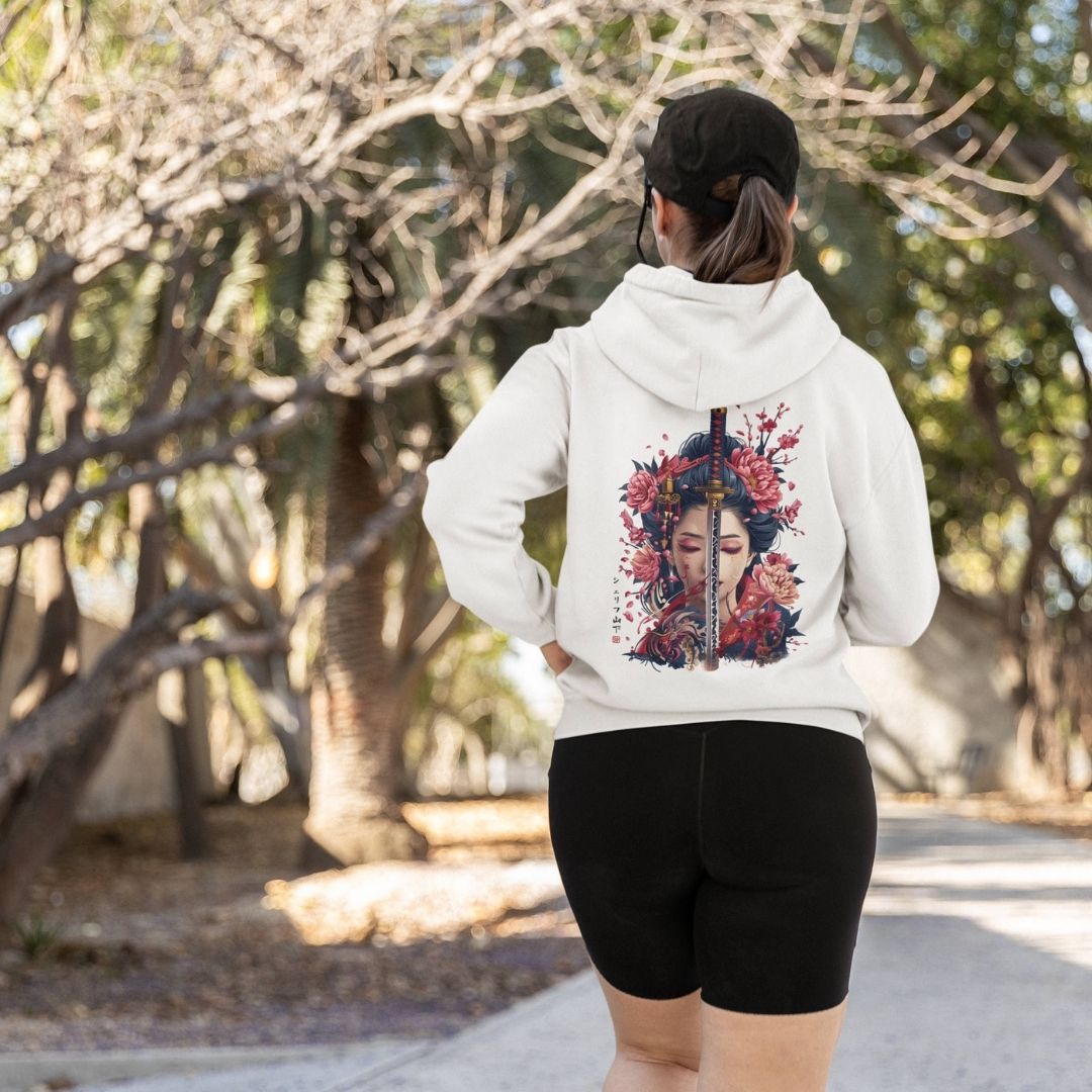 GEISHA & KATANA – Visible Sign Hoodie (Unisex, Off-White, Backprint) | YAMASHITA
