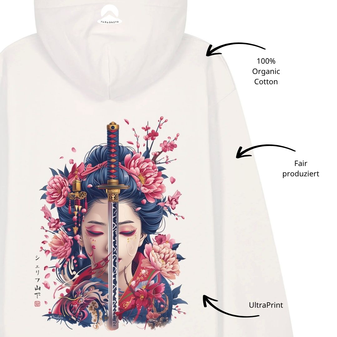 GEISHA & KATANA – Visible Sign Hoodie (Unisex, Off-White, Backprint) | YAMASHITA