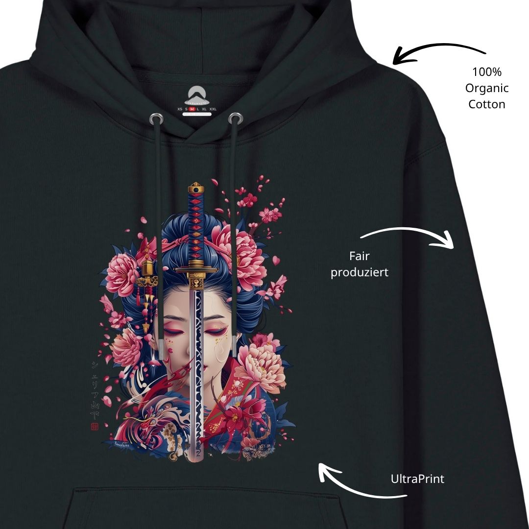 GEISHA & KATANA – Visible Sign Hoodie (Unisex, Schwarz, Frontprint) | YAMASHITA
