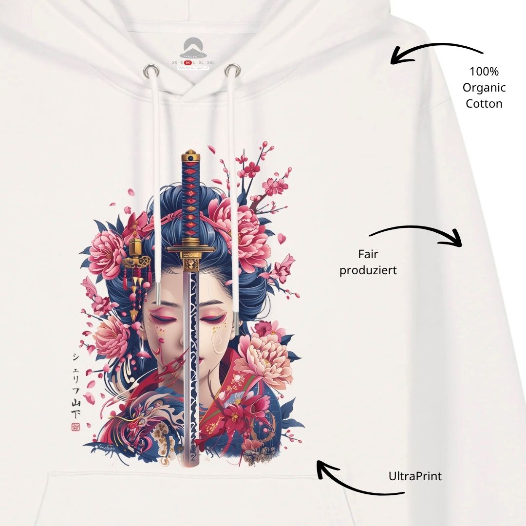 GEISHA & KATANA – Visible Sign Hoodie (Unisex, Off-White, Frontprint) | YAMASHITA