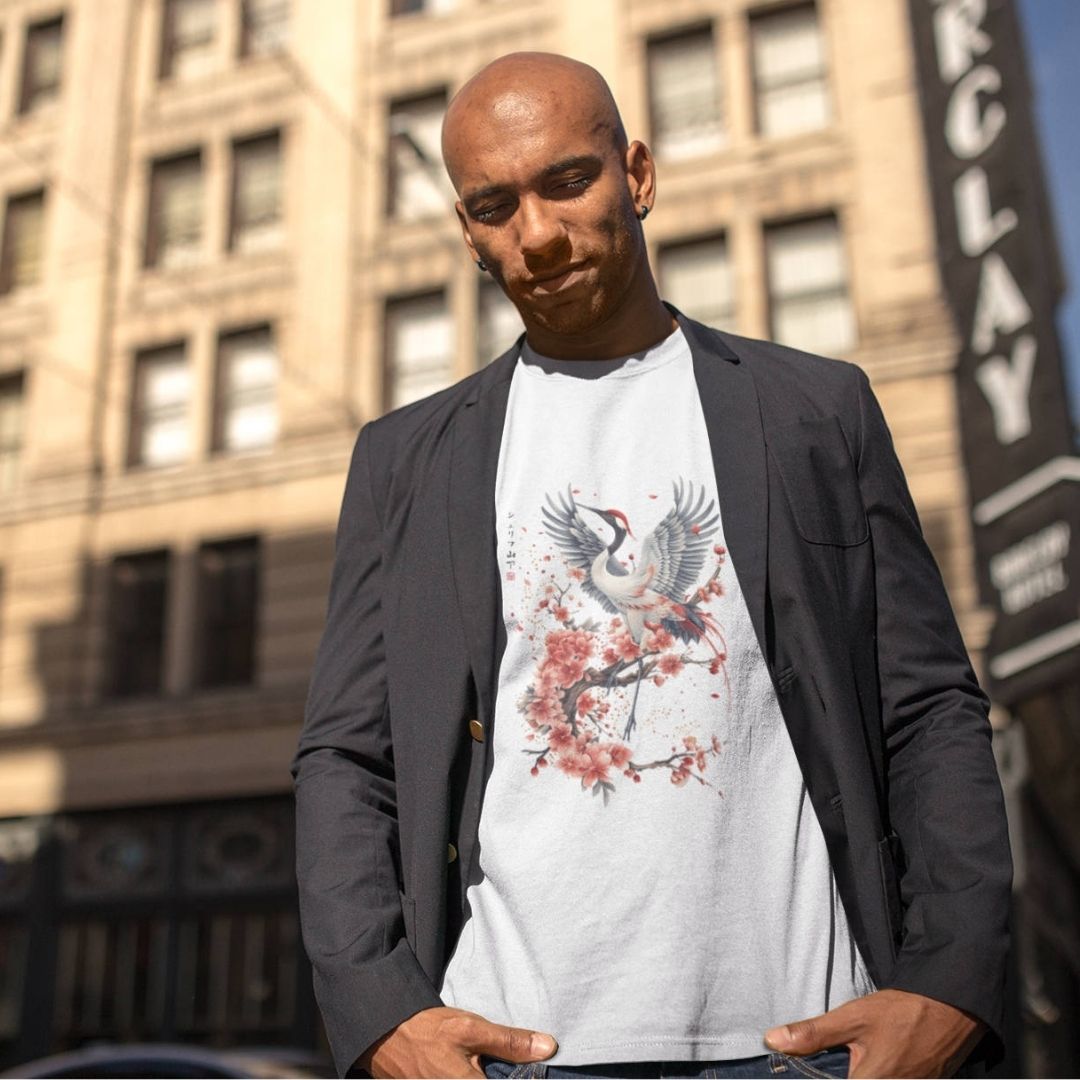 CRANE & FLOWER – Visible Sign T-Shirt (Herren, Weiß) | YAMASHITA