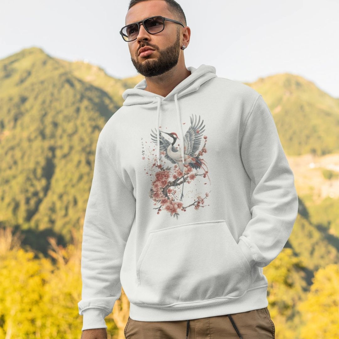 CRANE & FLOWER – Visible Sign Hoodie (Unisex, Off-White, Frontprint) | YAMASHITA