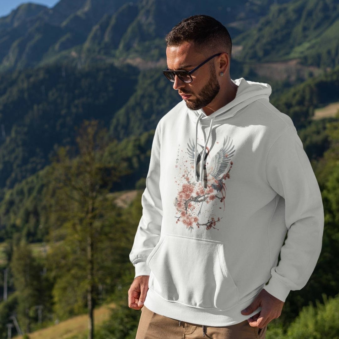 CRANE & FLOWER – Visible Sign Hoodie (Unisex, Off-White, Frontprint) | YAMASHITA