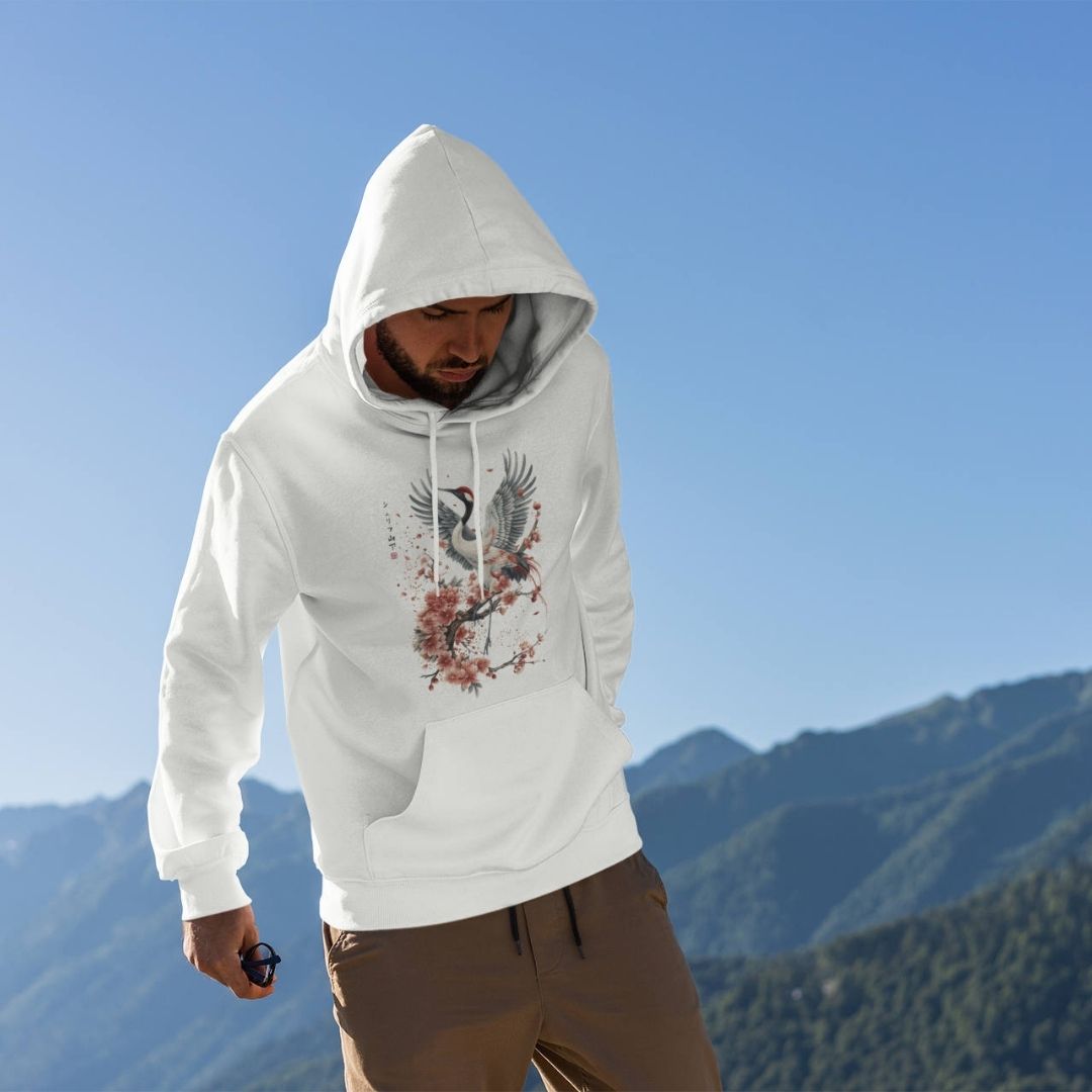 CRANE & FLOWER – Visible Sign Hoodie (Unisex, Off-White, Frontprint) | YAMASHITA