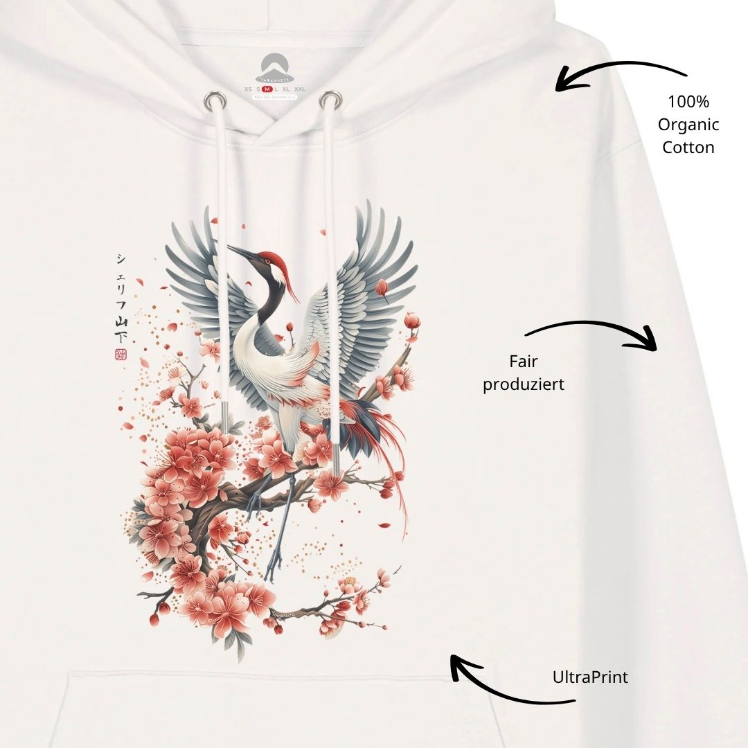 CRANE & FLOWER – Visible Sign Hoodie (Unisex, Off-White, Frontprint) | YAMASHITA