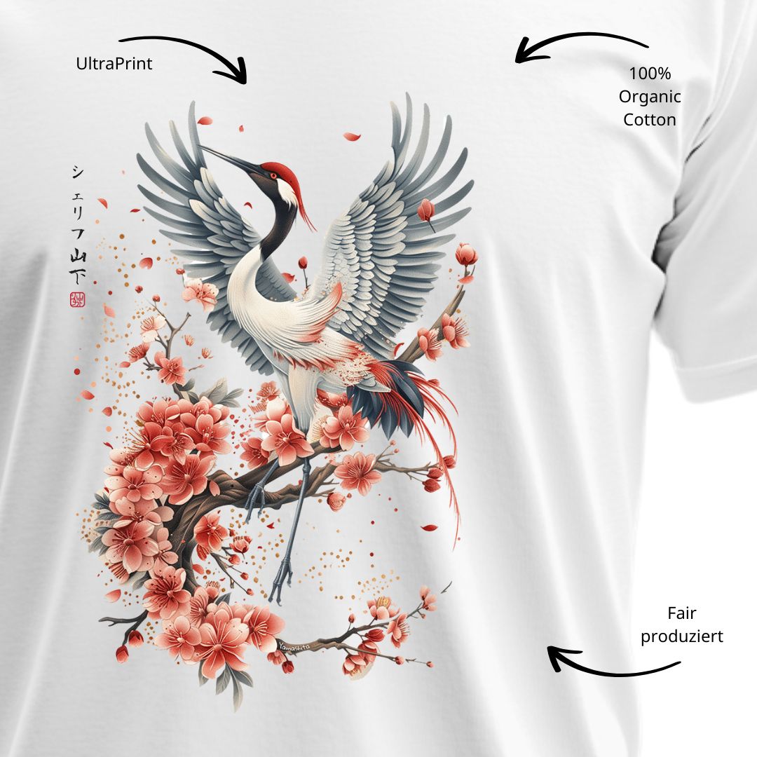 CRANE & FLOWER – Visible Sign T-Shirt (Herren, Weiß) | YAMASHITA