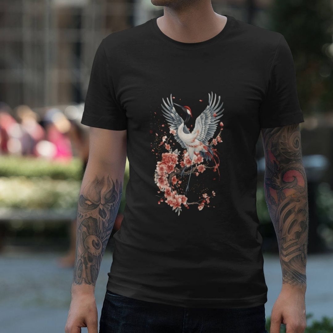 CRANE & FLOWER – Visible Sign T-Shirt (Herren, Schwarz) | YAMASHITA