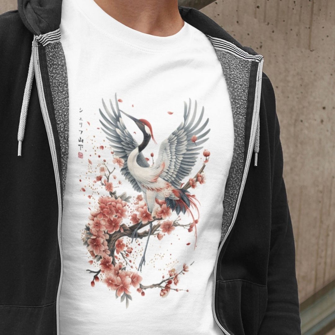CRANE & FLOWER – Visible Sign T-Shirt (Herren, Weiß) | YAMASHITA