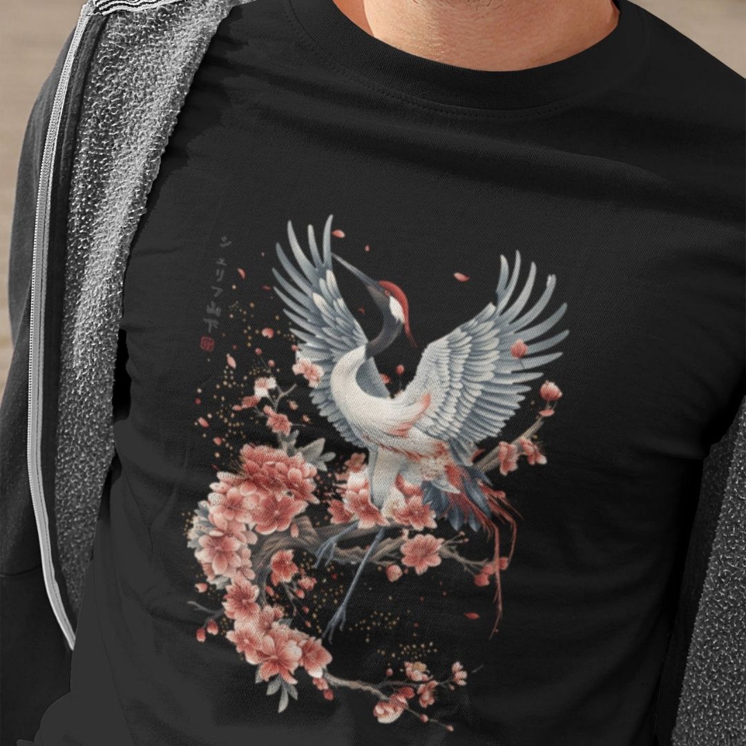 CRANE & FLOWER – Visible Sign T-Shirt (Herren, Schwarz) | YAMASHITA