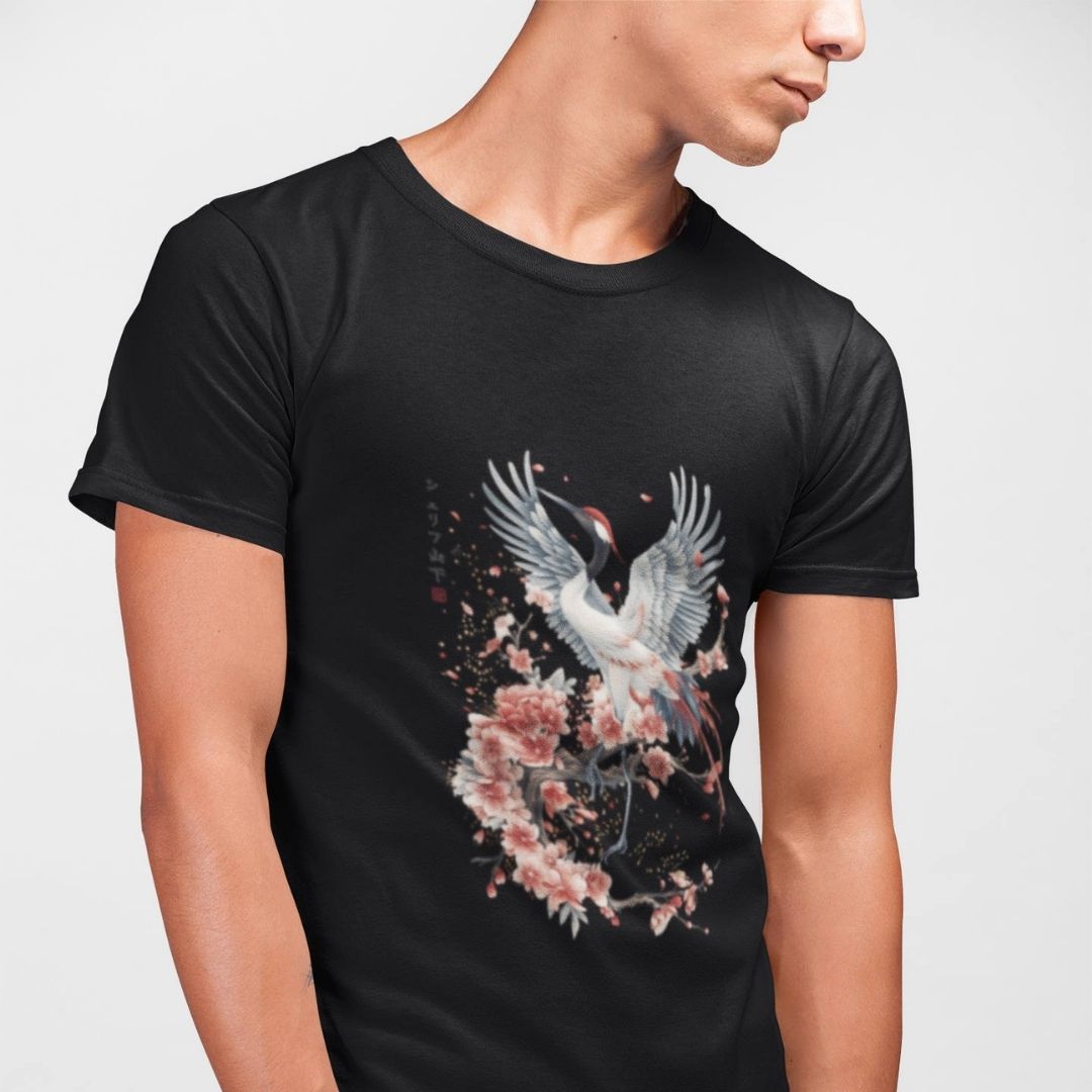 CRANE & FLOWER – Visible Sign T-Shirt (Herren, Schwarz) | YAMASHITA
