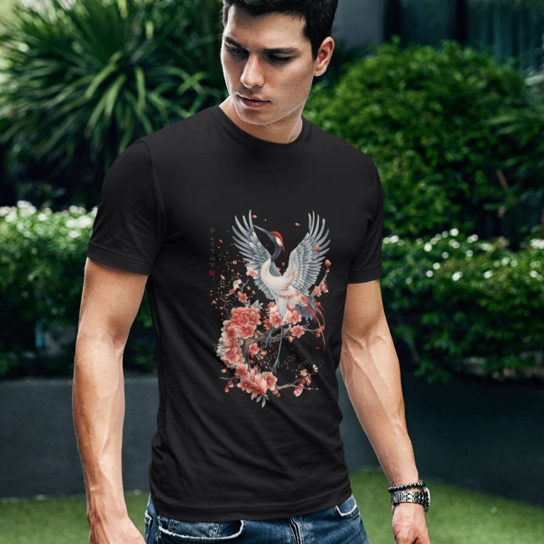 CRANE & FLOWER – Visible Sign T-Shirt (Herren, Schwarz) | YAMASHITA