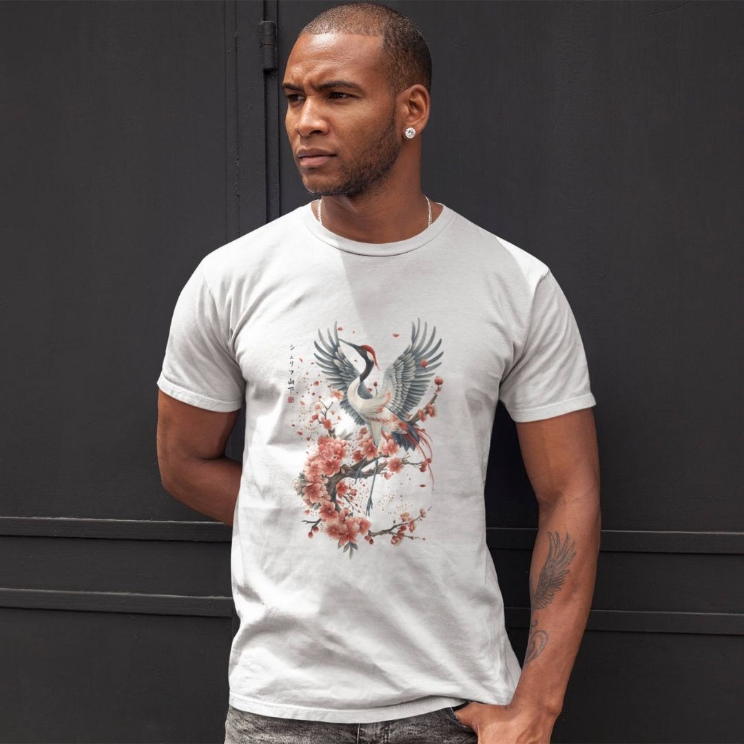 CRANE & FLOWER – Visible Sign T-Shirt (Herren, Weiß) | YAMASHITA