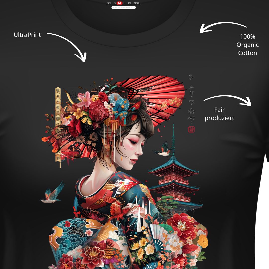 GEISHA & TEMPLE– Visible Sign T-Shirt (Damen, Weiß) | YAMASHITA