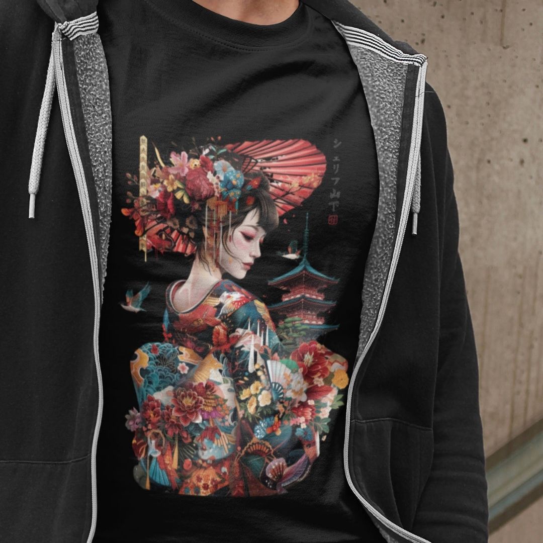 GEISHA & TEMPLE – Visible Sign T-Shirt (Herren, Schwarz) | YAMASHITA
