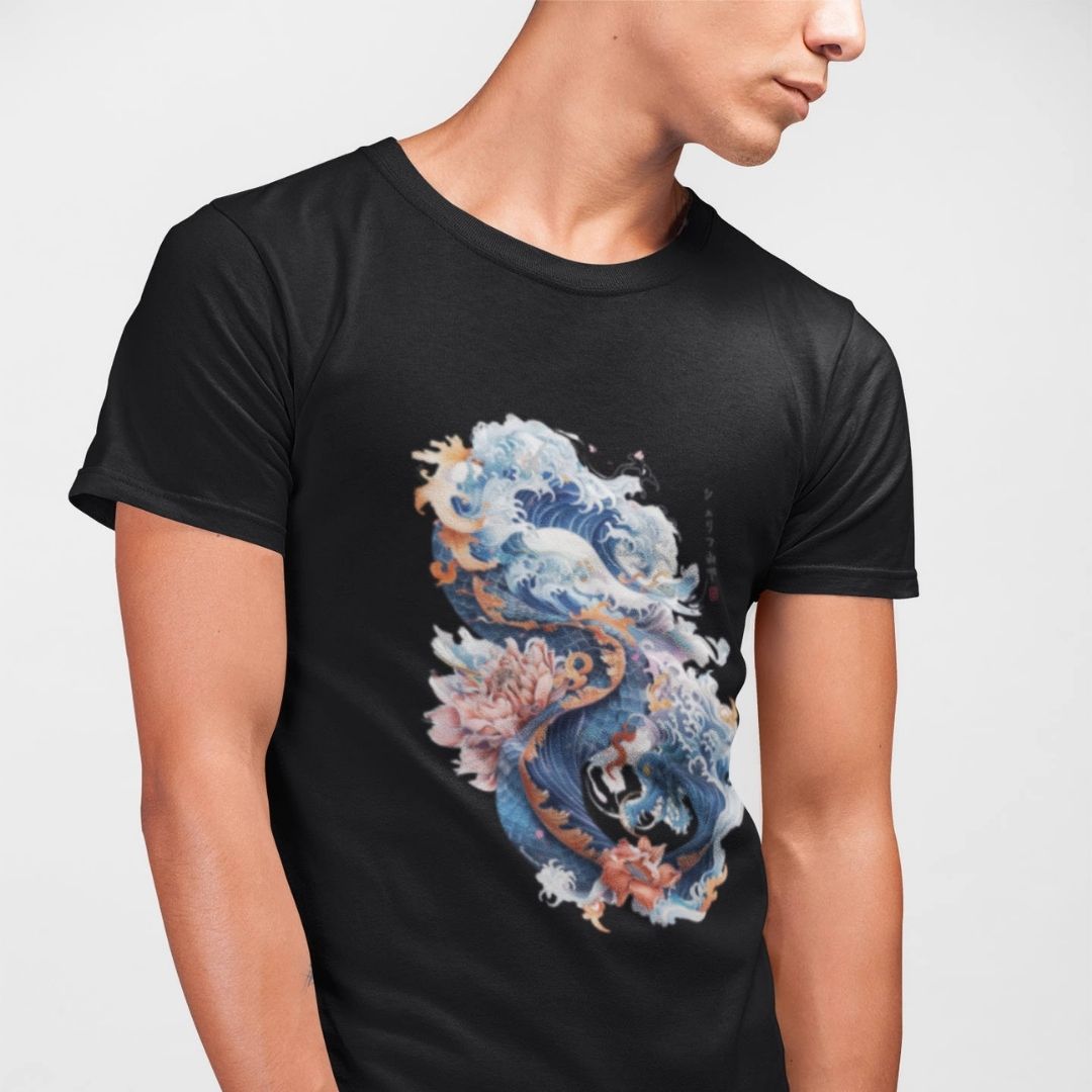 DRAGON & WAVES – Visible Sign T-Shirt (Herren, Schwarz) | YAMASHITA