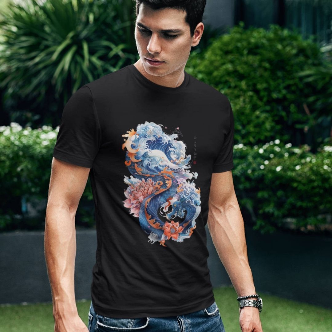 DRAGON & WAVES – Visible Sign T-Shirt (Herren, Schwarz) | YAMASHITA