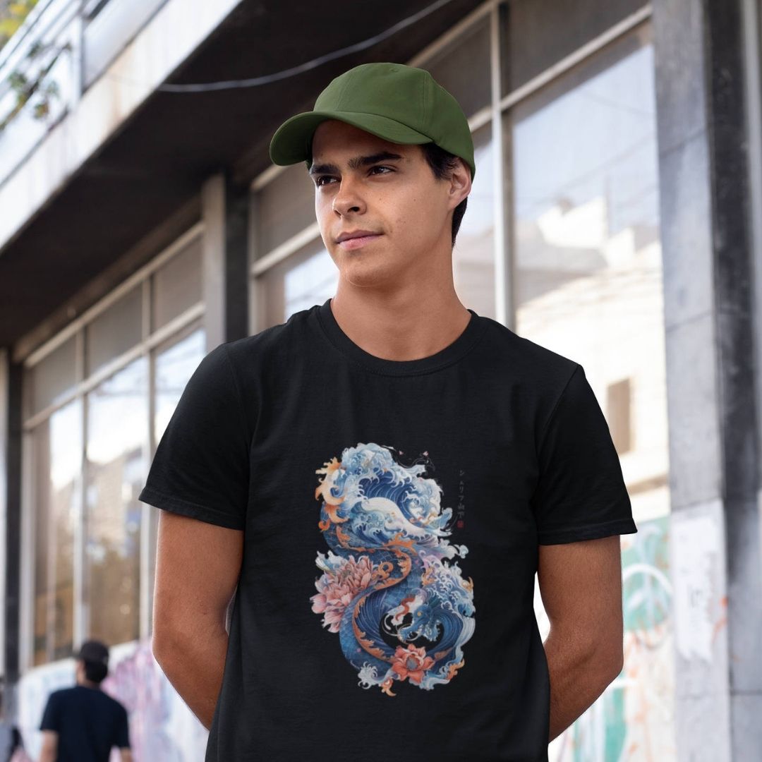 DRAGON & WAVES – Visible Sign T-Shirt (Herren, Schwarz) | YAMASHITA