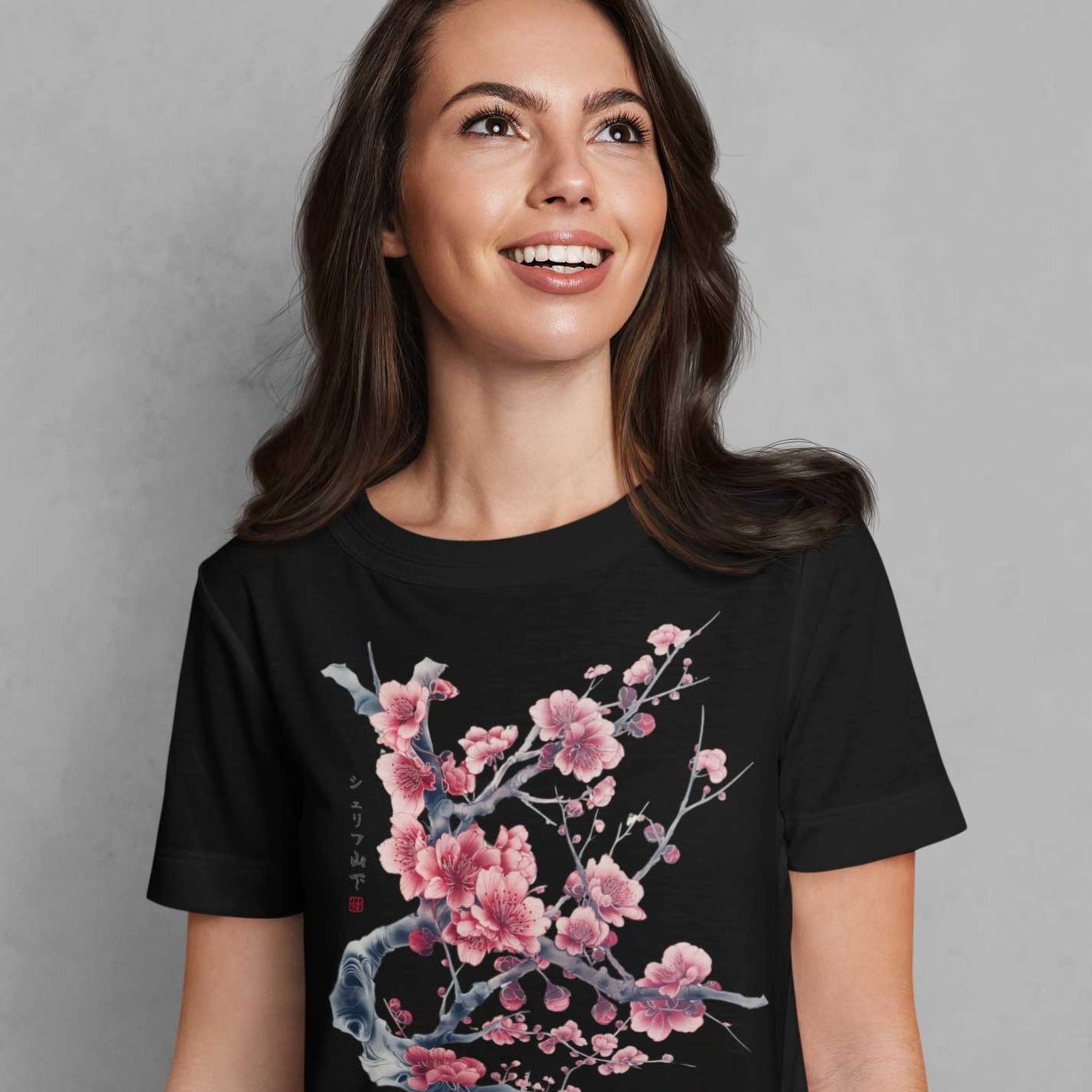 Damen T-Shirt "Cherry Blossom" YAMASHITA in schwarz, Größe M, Einzelstück