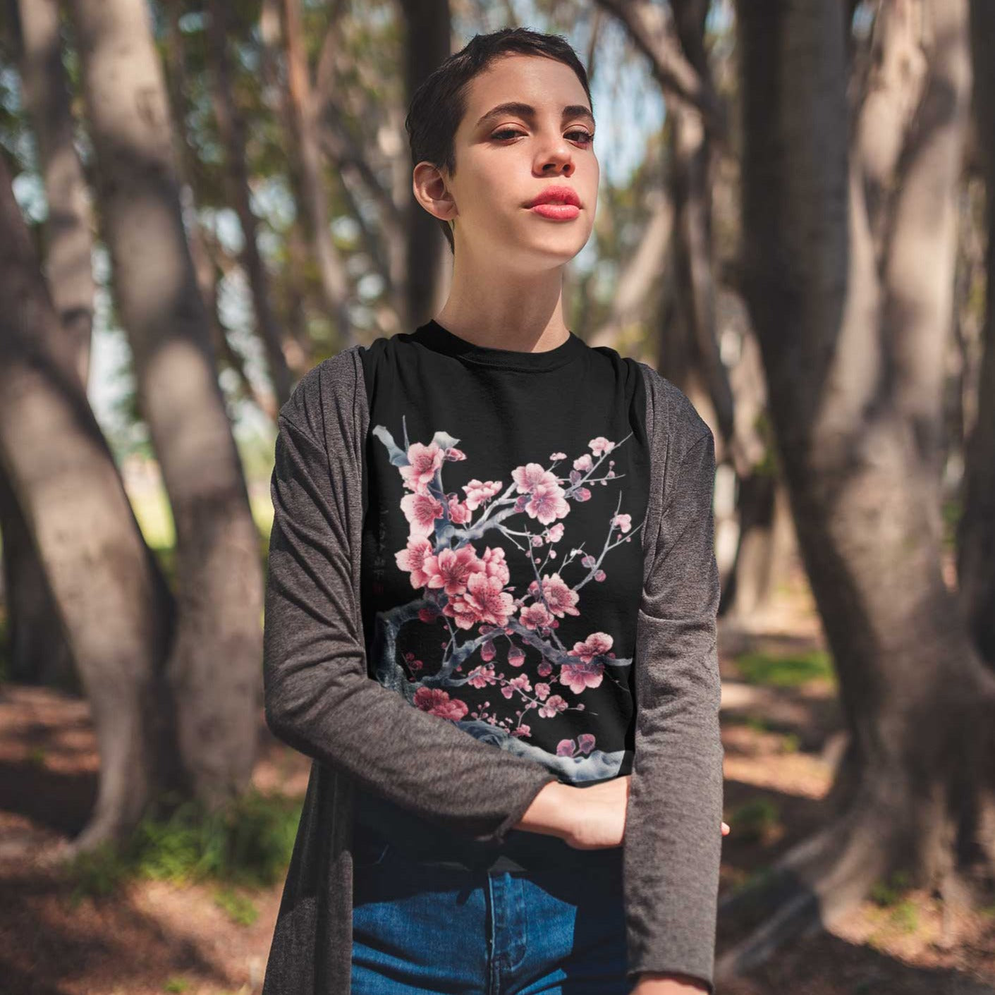 Damen T-Shirt "Cherry Blossom" YAMASHITA in schwarz, Größe M, Einzelstück