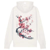 Japan Kirschblüten Hoodie Unisex Damen Herren "Cherry Blossom - Sakura"  im Tattoo-Style von YAMASHITA in off-white natur-weiss - Motiv hinten