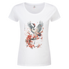 Japan Kranich Damen T-Shirt "Crane & Flower" im Tattoo-Style von YAMASHITA in weiss