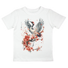 Japan Kranich Premium T-Shirt "Crane & Flower" im Tattoo-Style von YAMASHITA für Kinder in weiss