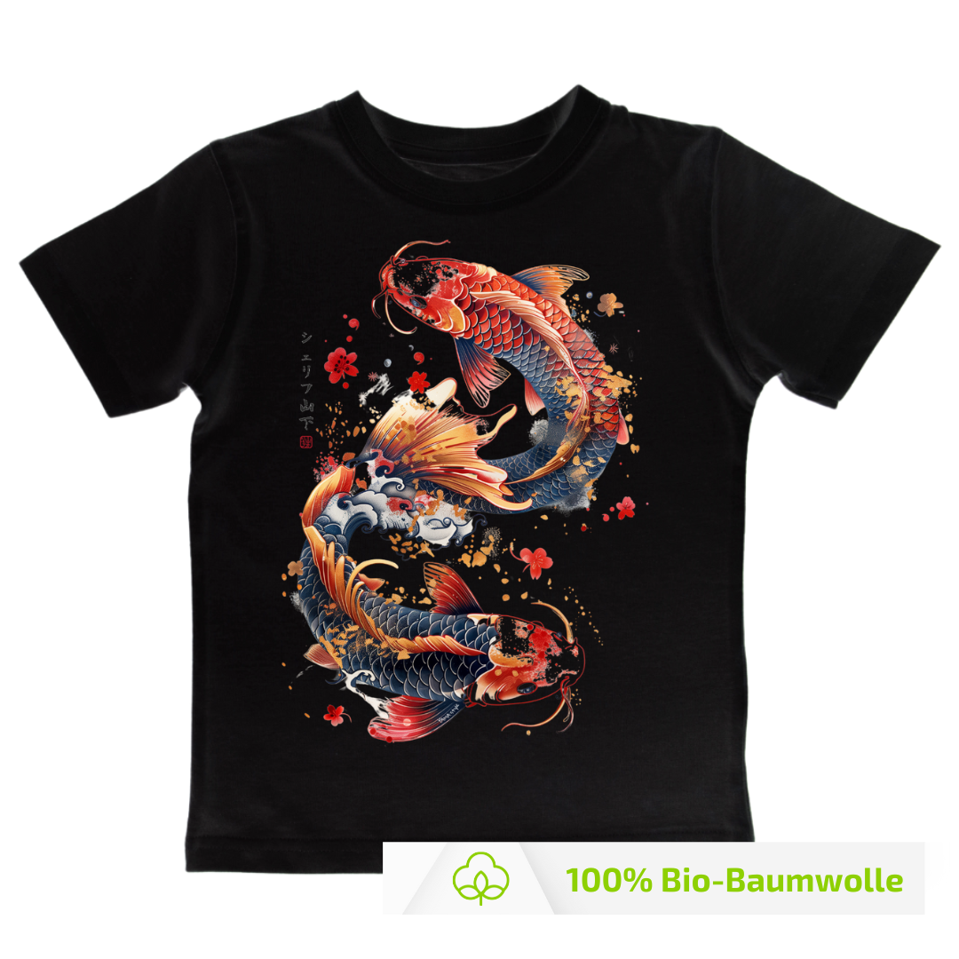 Japan Koi T-Shirt "Dancing Koi" im Tattoo-Style von YAMASHITA für Kinder in schwarz