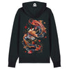 Japan Koi Hoodie Unisex Damen Herren "Dancing Koi" im Tattoo-Style von YAMASHITA in schwarz - Motiv hinten