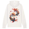 Japan Koi Hoodie Unisex Damen Herren "Dancing Koi"  im Tattoo-Style von YAMASHITA in off-white natur-weiss - Motiv hinten