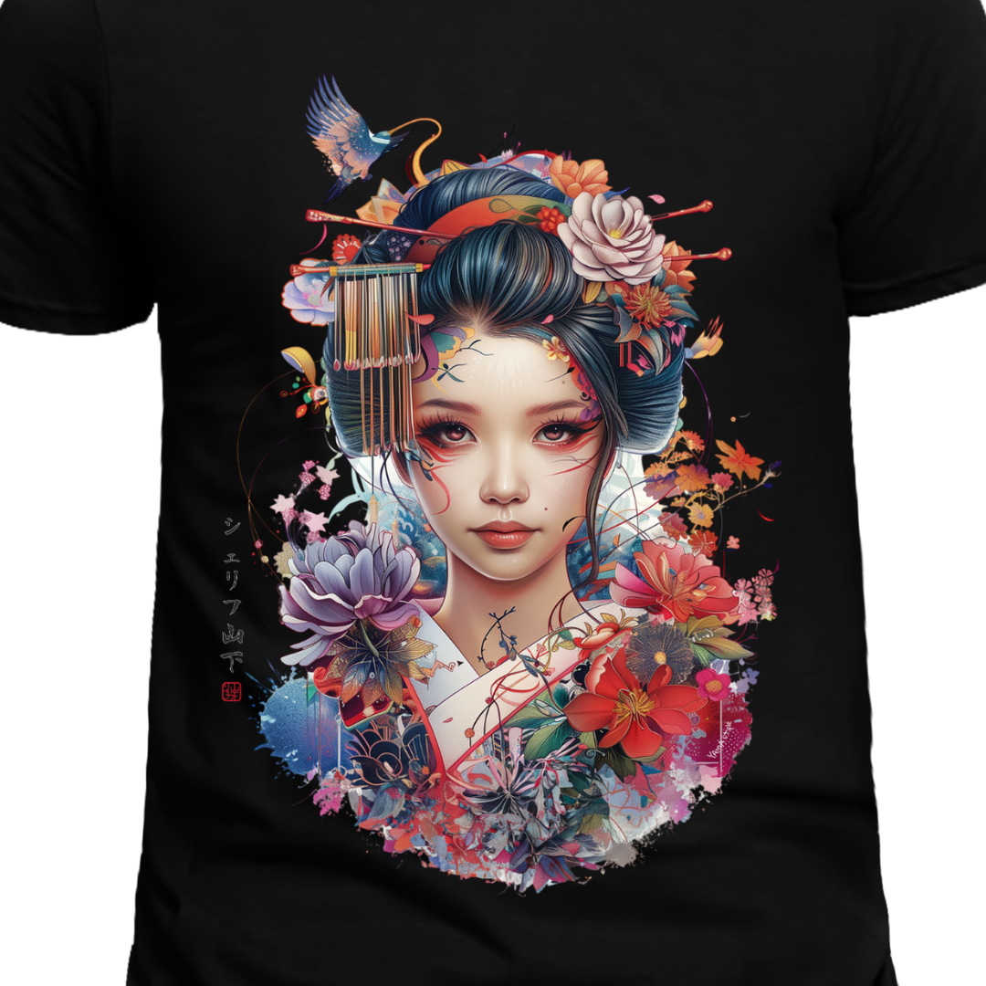 Japan Geisha Herren T-Shirt im Tattoo-Style von YAMASHITA in schwarz