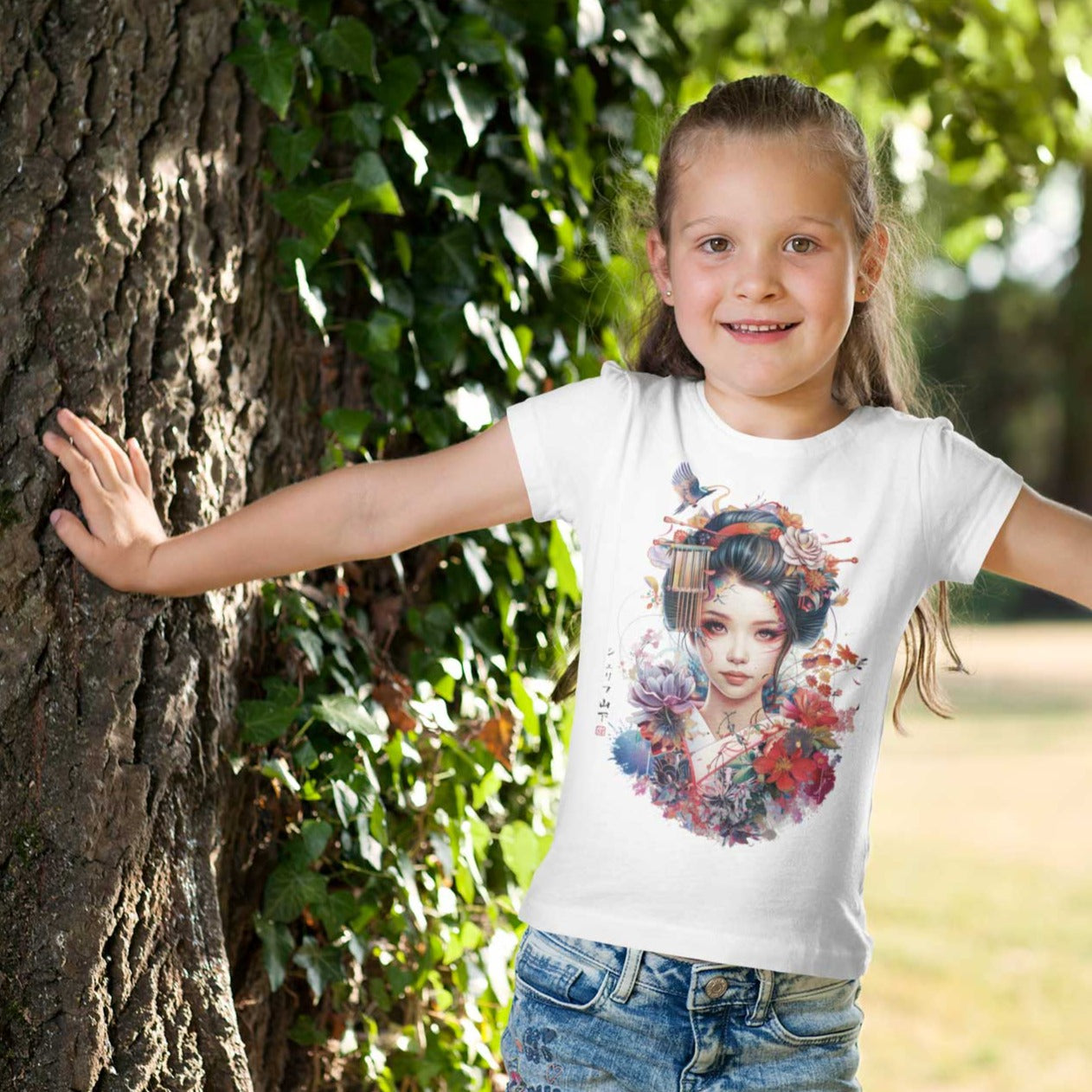 Japan Geisha Premium T-Shirt im Tattoo-Style von YAMASHITA für Kinder in weiss