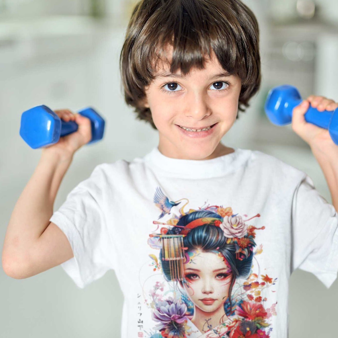 Japan Geisha Premium T-Shirt im Tattoo-Style von YAMASHITA für Kinder in weiss