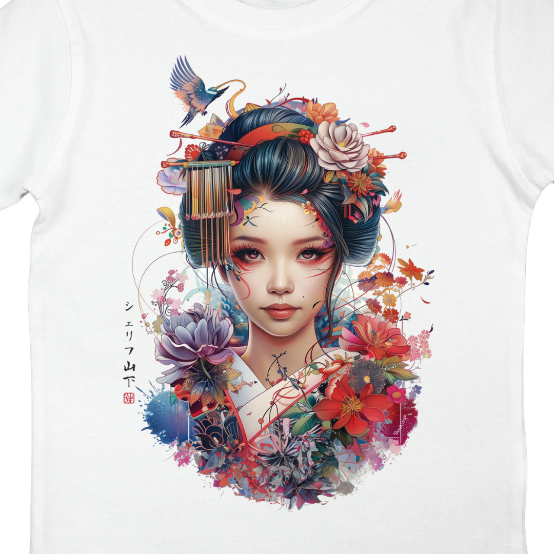 Japan Geisha Premium T-Shirt im Tattoo-Style von YAMASHITA für Kinder in weiss