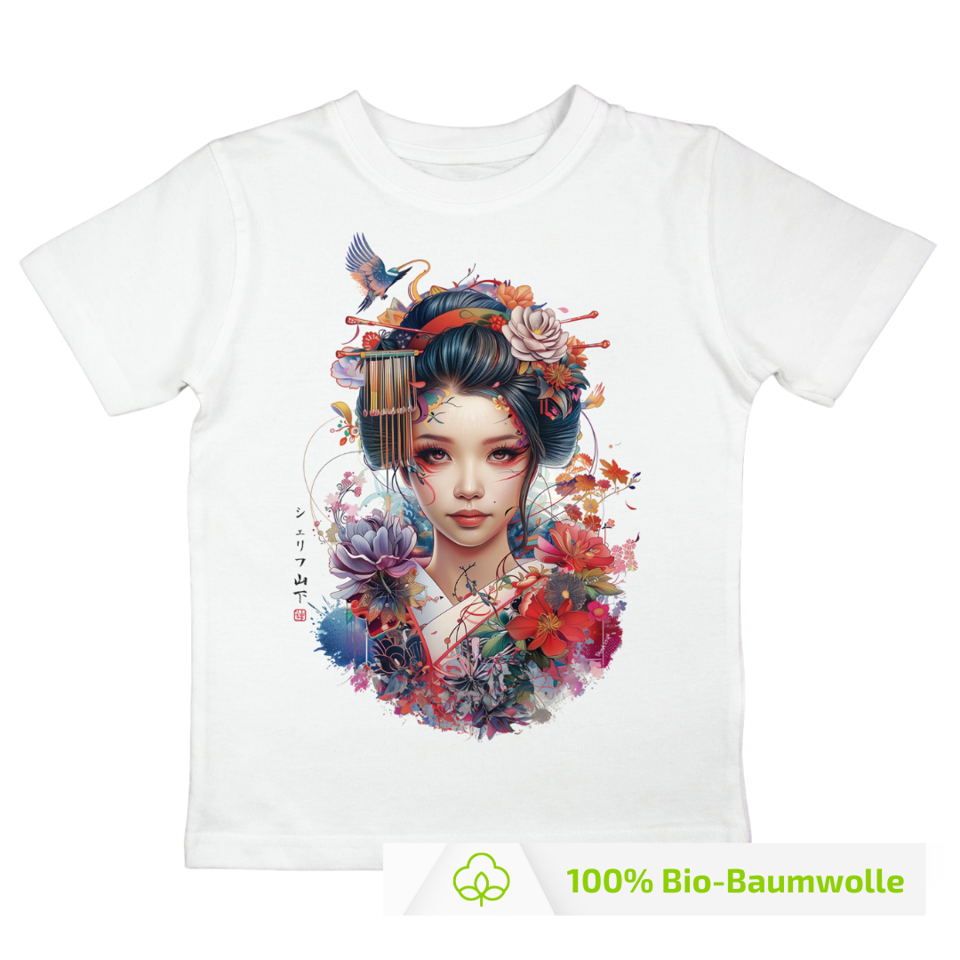 Japan Geisha Premium T-Shirt im Tattoo-Style von YAMASHITA für Kinder in weiss