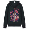 Japan Geisha Katana Hoodie Unisex Damen Herren "Geisha & Sword" im Tattoo-Style von YAMASHITA in schwarz - Motiv hinten