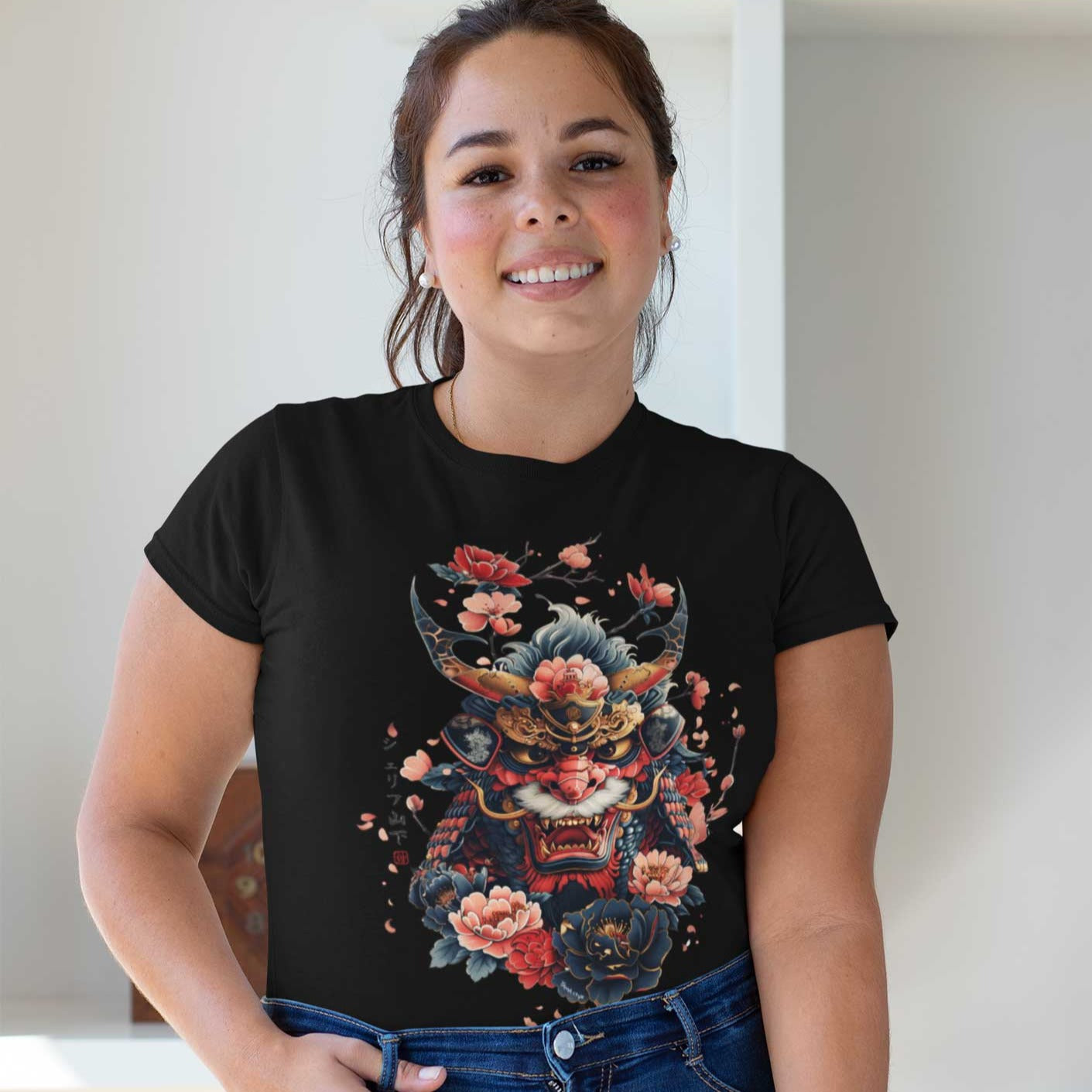 Japan Oni Damen T-Shirt im Tattoo-Style von YAMASHITA in schwarz
