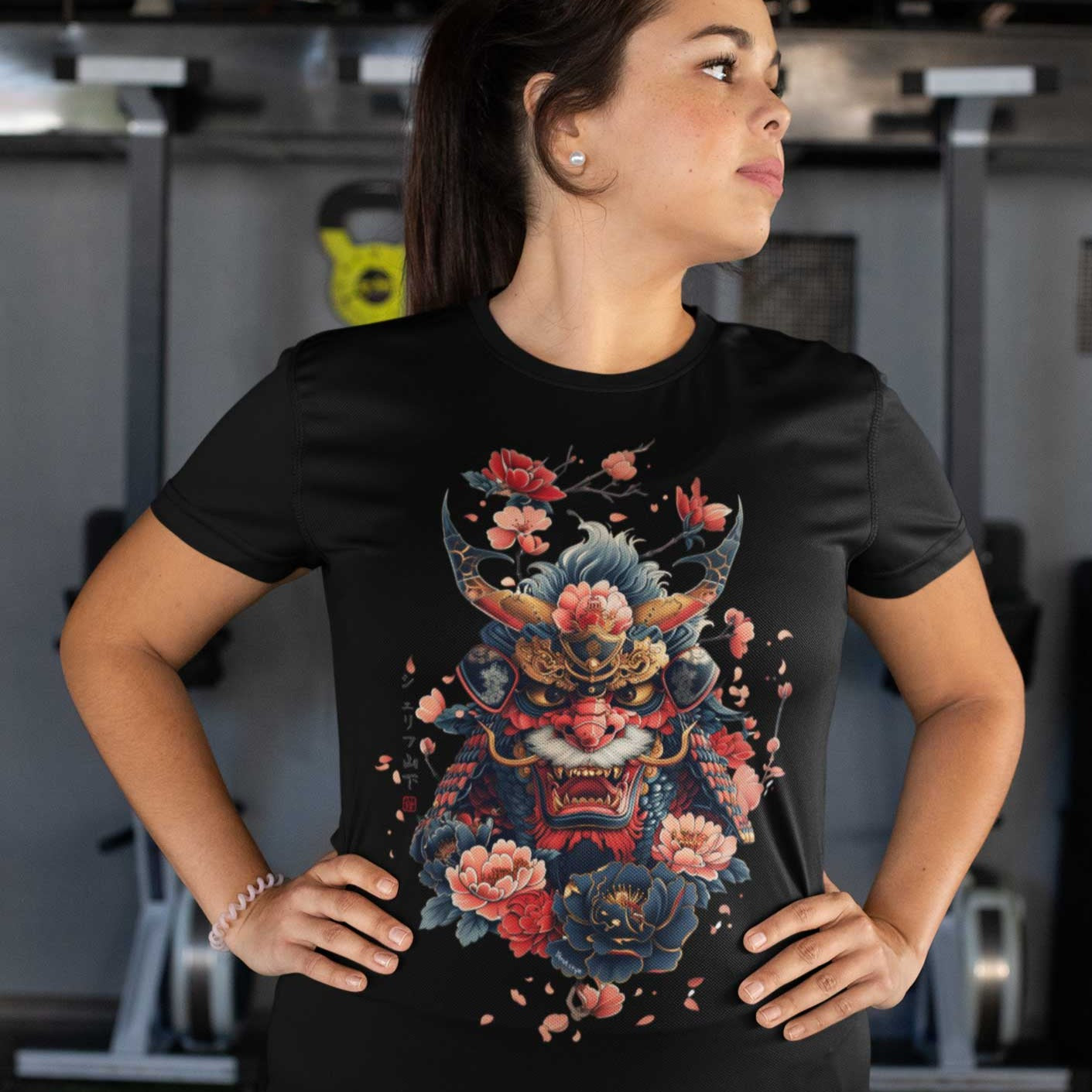 Japan Oni Damen T-Shirt im Tattoo-Style von YAMASHITA in schwarz