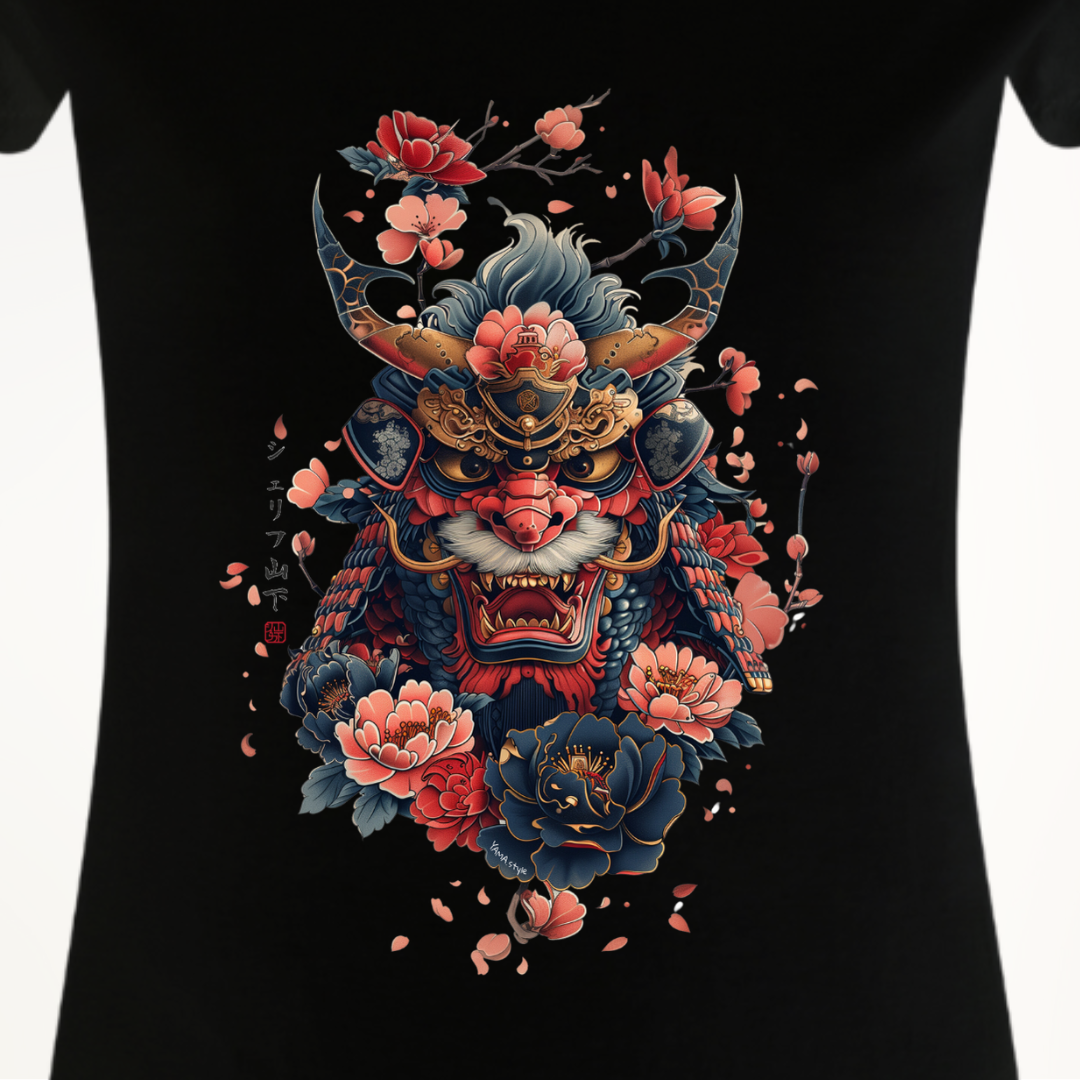 Japan Oni Damen T-Shirt im Tattoo-Style von YAMASHITA in schwarz